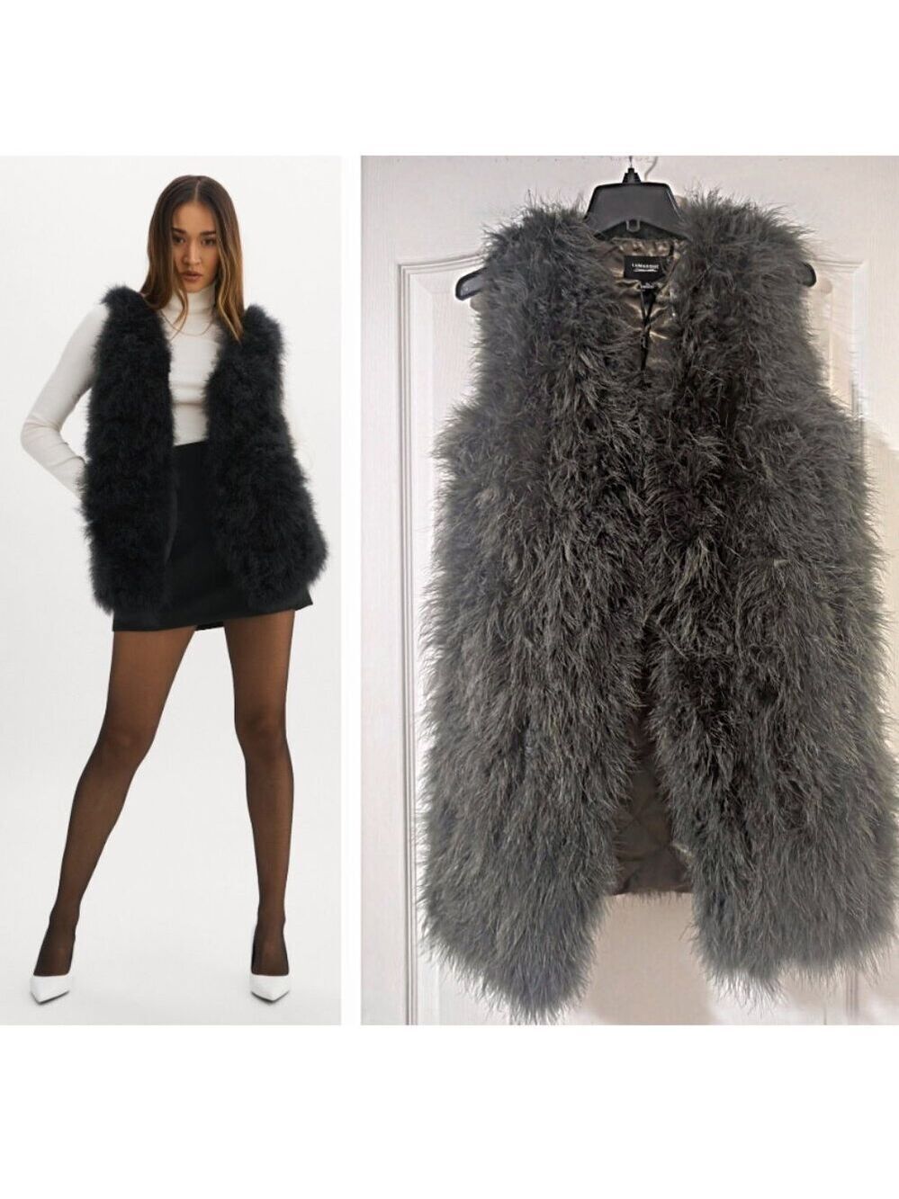 Lamarque | Feather Long Vest In Green/Grey